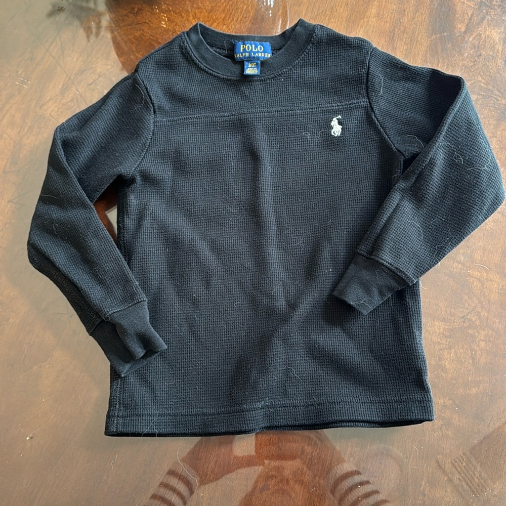 Boys long sleeve POLO black thermal. 3T.